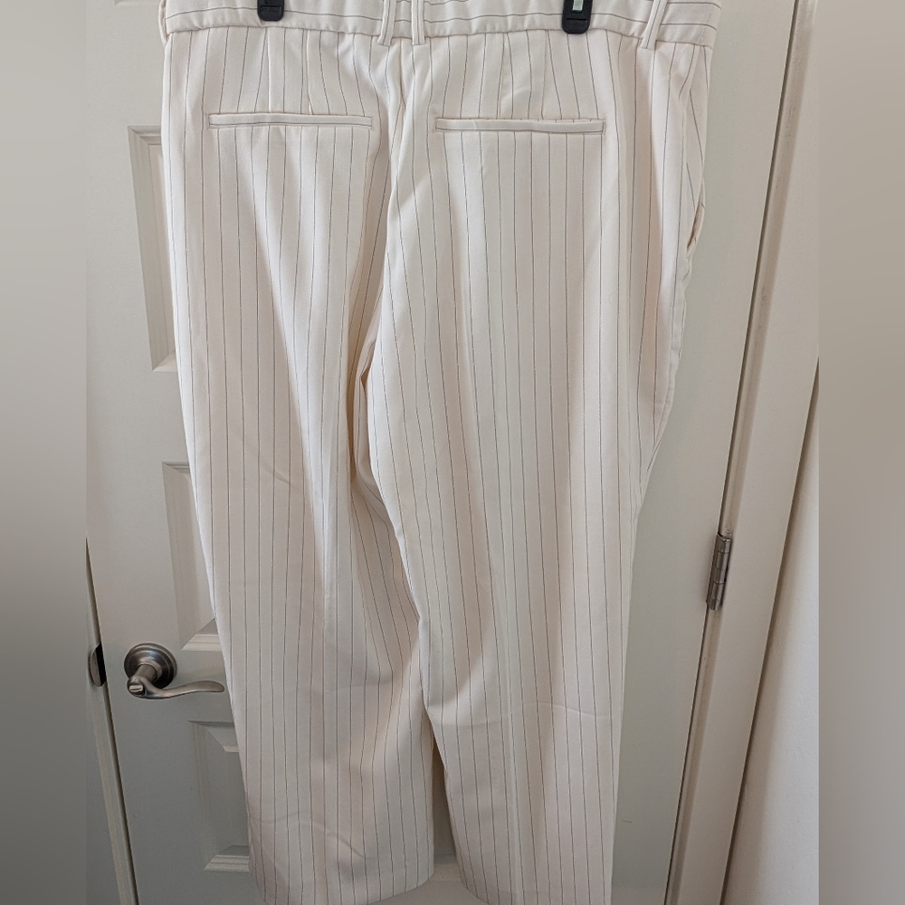 ABERCROMBIE & FITCH Curve Love Sloane Tailored Wide Leg Pant Cream Pinstripe 34S - Picture 6 of 17
